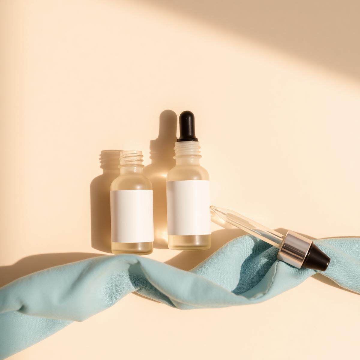 Szklane buteleczki z serum na jasnym tle